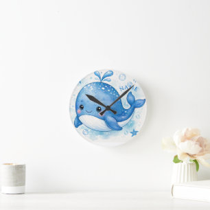 CUTE KAWAII WHALE ROUND CLOCK