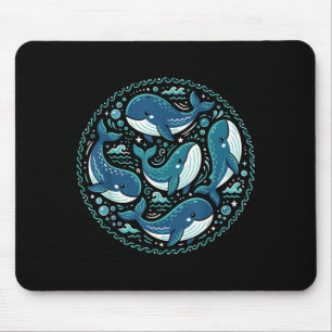 Cute kawaii whales pattern ocean animal sea mouse pad