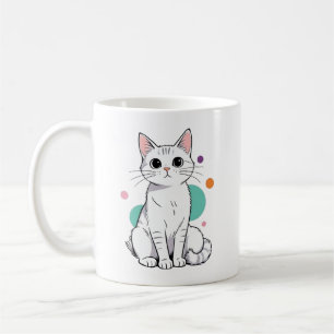 Cute Kawaii White Cat Cartoon Coffee Mug