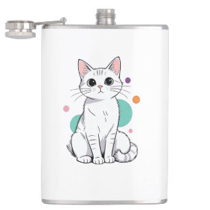 Cute Kawaii White Cat Cartoon Hip Flask