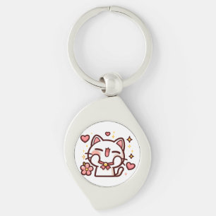 Cute Kawaii White Cat Key Ring