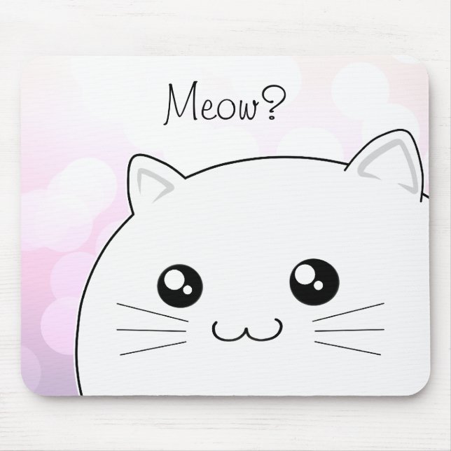 Cute kawaii white kitty cat mouse pad (Front)