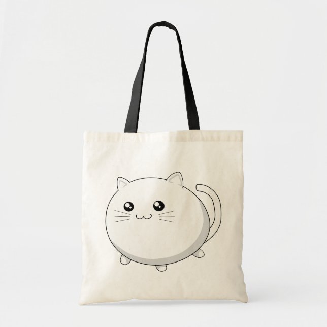 Cute kawaii white kitty cat tote bag (Front)