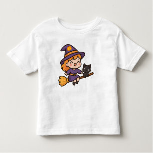 Cute Kawaii Witch and Cat Halloween Design Toddler T-Shirt