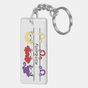Cute Kawaii Witch Sisters Cats Name Monogram Key Ring