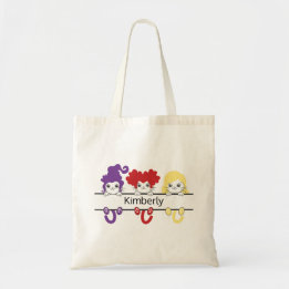 Cute Kawaii Witch Sisters Cats Name Monogram Tote Bag