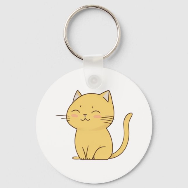 Cute Kawaii Yellow Cat drawing   Key Ring (Front)