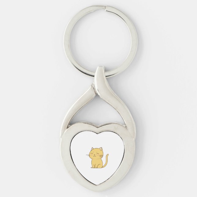 Cute Kawaii Yellow Cat drawing   Key Ring (Front)