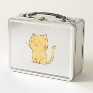 Cute Kawaii Yellow Cat drawing Metal Lunch Box