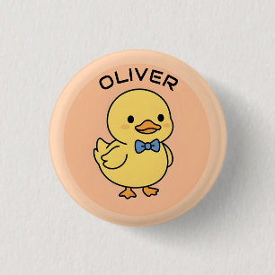 Cute Kawaii Yellow Duckling with Blue Bow Tie 3 Cm Round Badge