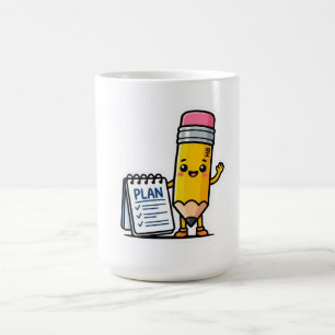 Cute Kawaii Yellow Pencil and Plan Notebook Smart Coffee Mug