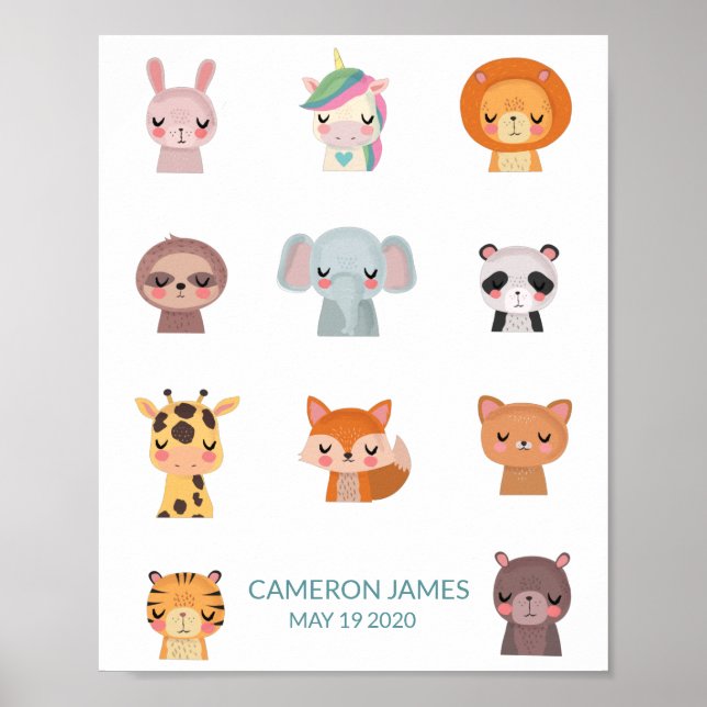 Cute Kawaii Zen Animals Illustration Personalized Poster (Front)