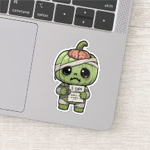 Cute Kawaii Zombie Pumpkin Coffee Addict Vinyl Sti