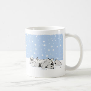 Cute Keeshond and Puppies Playing   Snow Keesies Coffee Mug