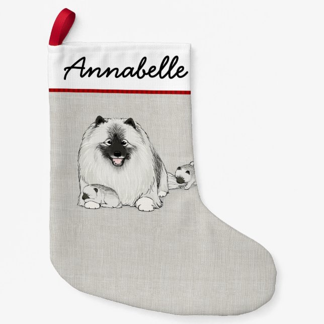 Cute Keeshond Dog with Puppies Keesie Holiday Xmas Small Christmas Stocking (Front)