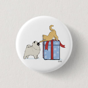 Cute Keeshond Puppy and Kitten Christmas 3 Cm Round Badge