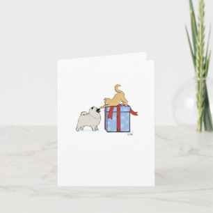 Cute Keeshond Puppy Dog and Kitten Christmas Holiday Card