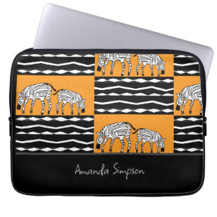 Cute Kenyan Zebras, African Art Orange Laptop Sleeve