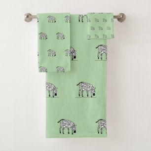 Cute Kenyan Zebras Soft Green Bath Towel Set