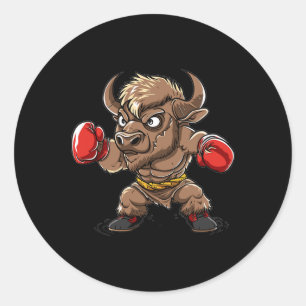 Cute Kickboxing Bison I Kids Bison Classic Round Sticker