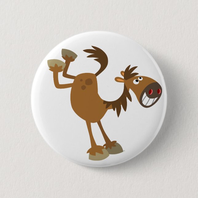 Cute Kicking Cartoon Horse Button Badge (Front)