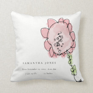 Cute Kid Drawn Blush Pink Flower Baby Birth Stat Cushion