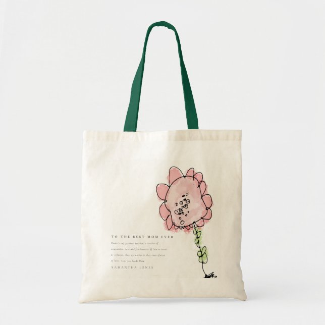 Cute Kid Drawn Pink Flower Best Mother's Day Tote Bag (Front)