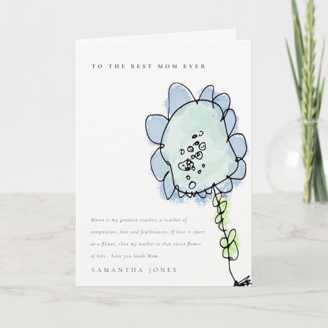 Cute Kid Drawn Pink Flower Botanical Mother's Card (Front)