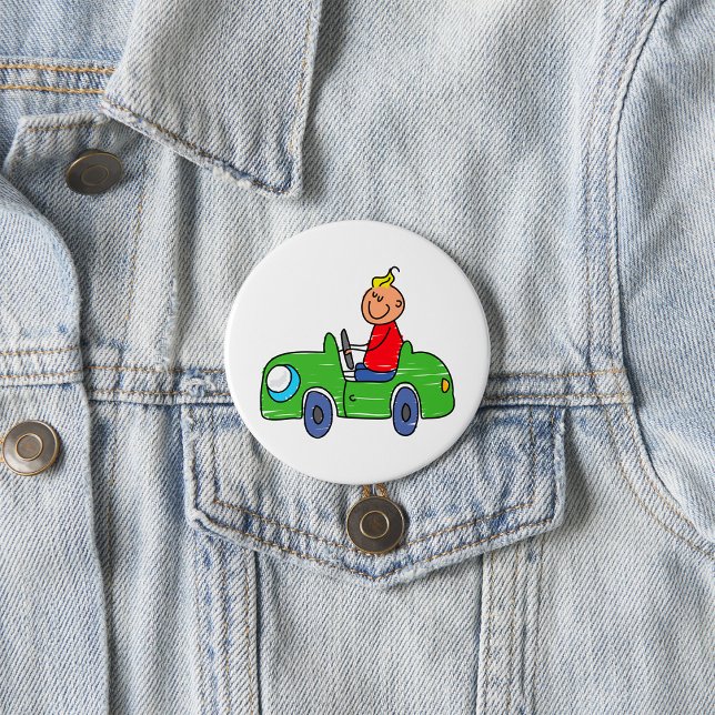 Cute Kid Driving Green Car Childrens Illustration 7.5 Cm Round Badge (Creator Uploaded)