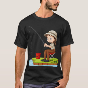 Cute Kid Fishing Cartoon Illustration – Funny An T-Shirt