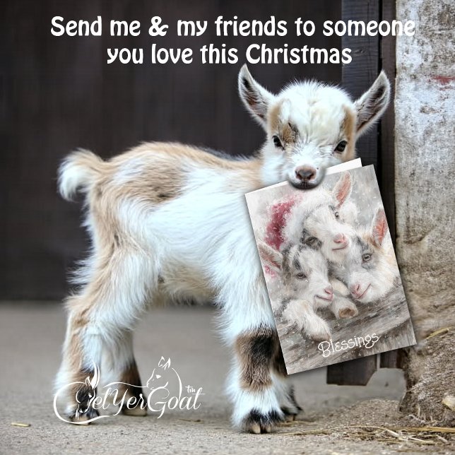 Cute Kid Goats Snow Babies 1 Christmas Holiday Card (Creator Uploaded)