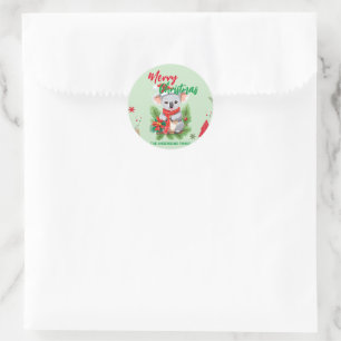 Cute kid Koala Santa Christmas xmas Holiday name Classic Round Sticker