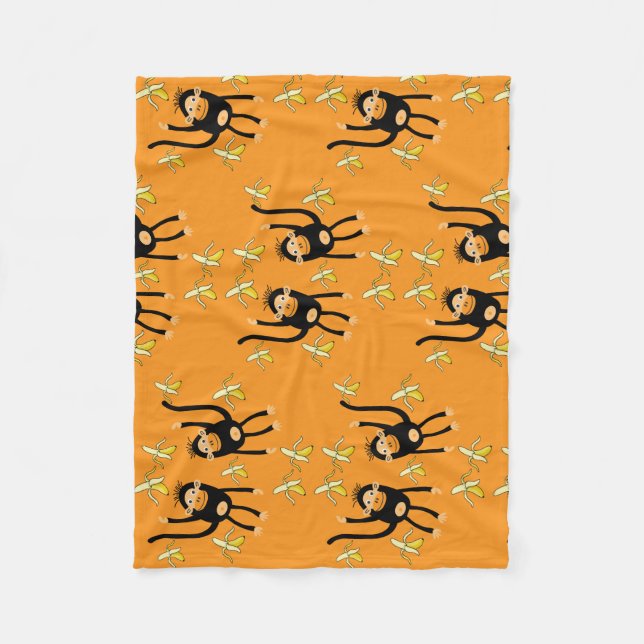 Cute Kid Monkey Fleece Blanket (Front)