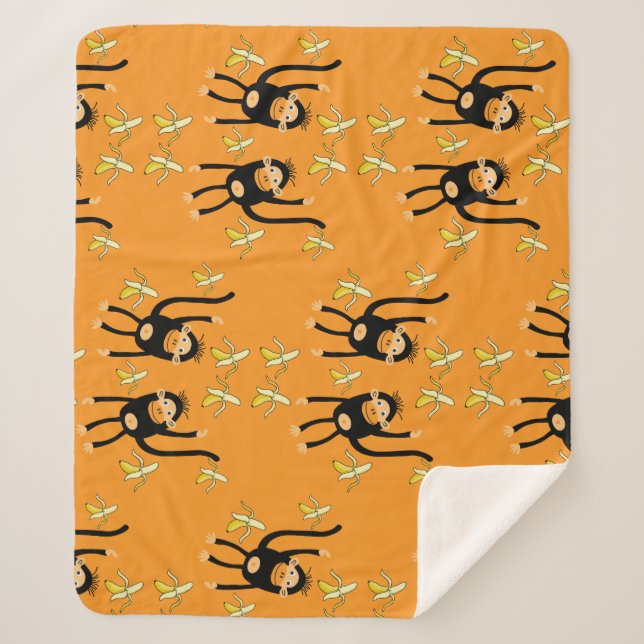 Cute Kid Monkey Sherpa Blanket (Front)
