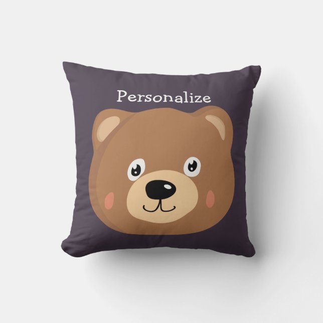 Cute Kid Teddy Bear Cartoon Brown Bear Personalise Cushion (Front)