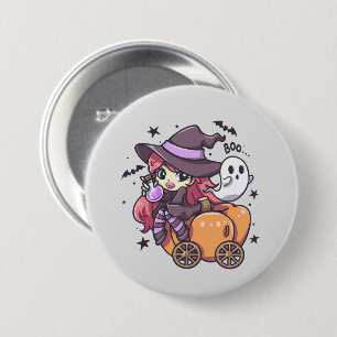 Cute Kid Witch Sitting on a Pumpkin Car 7.5 Cm Round Badge