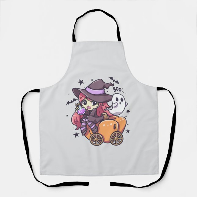 Cute Kid Witch Sitting on a Pumpkin Car Apron (Front)