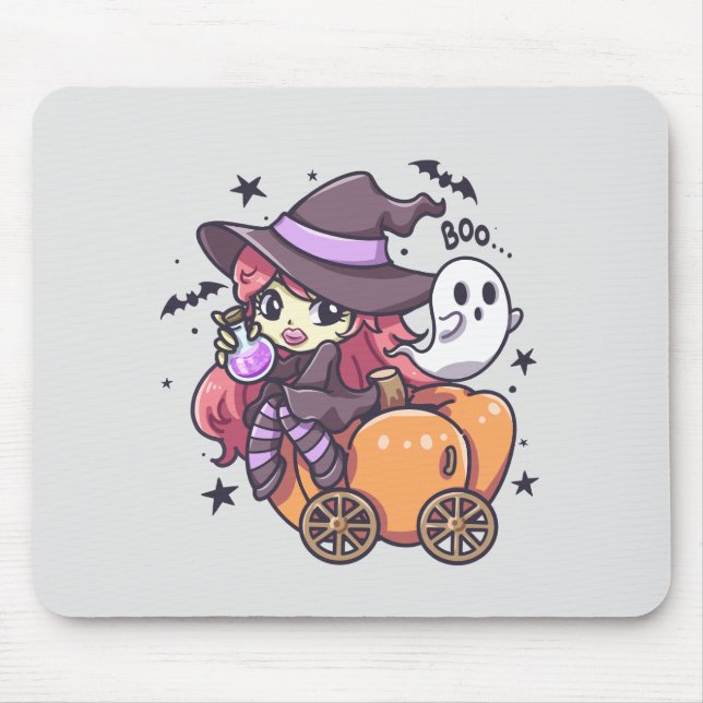 Cute Kid Witch Sitting on a Pumpkin Car Mouse Pad (Front)
