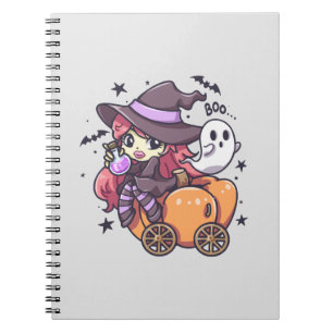 Cute Kid Witch Sitting on a Pumpkin Car Notebook