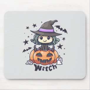 Cute Kid Witch Sitting on a Pumpkin – "Witch" Mouse Pad