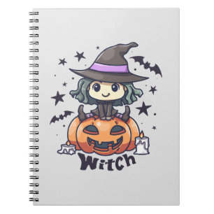 Cute Kid Witch Sitting on a Pumpkin – "Witch" Notebook