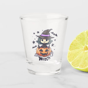 Cute Kid Witch Sitting on a Pumpkin – "Witch" Shot Glass