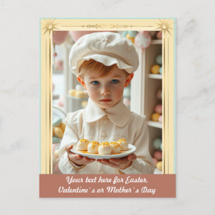 Cute kid with handmade gourmet sweets custom postcard