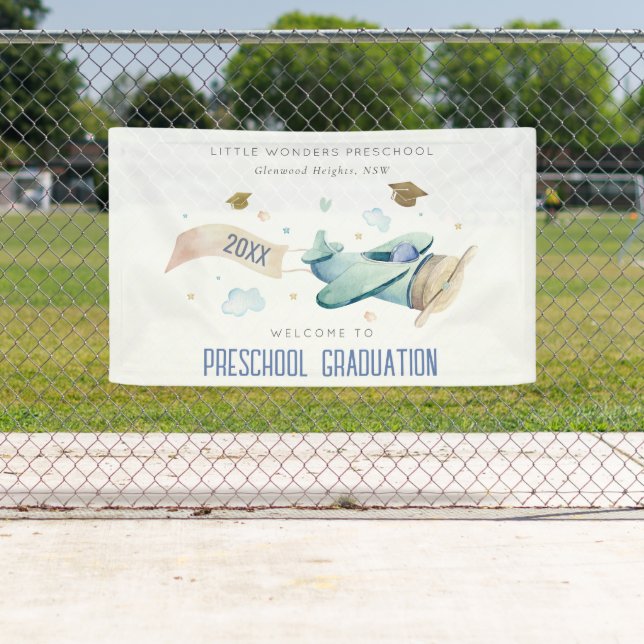 Cute Kids Aeroplane Preschool Graduation Welcome Banner (Insitu)