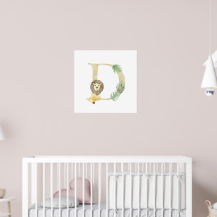Cute Kids Animal Lion Monogram D Nursery Poster