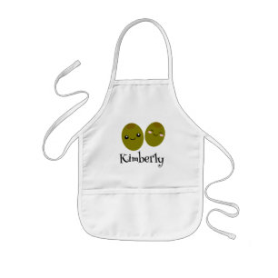 Cute kid's apron with green olive cartoon design