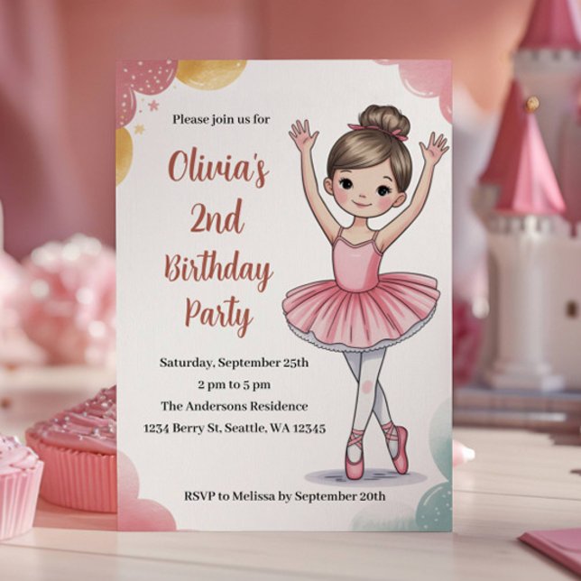 Cute Kids Ballerina 2nd Birthday Party Invitation (Creator Uploaded)