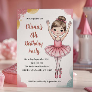 Cute Kids Ballerina Birthday Invitation