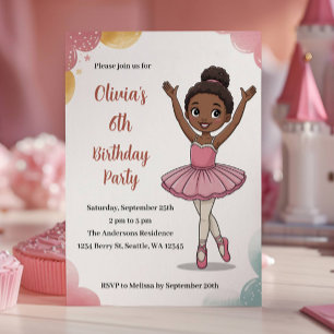 Cute Kids Ballerina Birthday Invitation