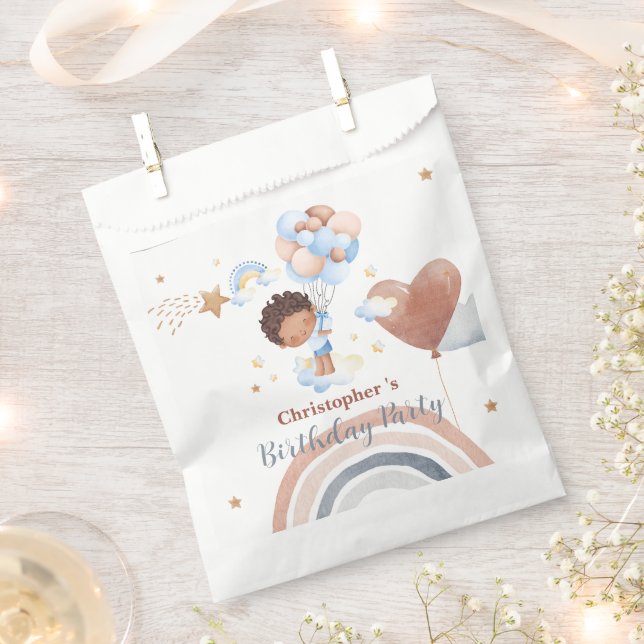 Cute kids Balloon African american boys Birthday Favour Bag (Clipped)
